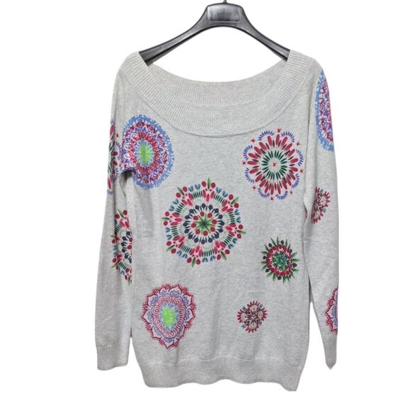NWT DESIGUAL Knit Magnolia Floral Embroidered Pullover Top XL - Picture 2 of 13